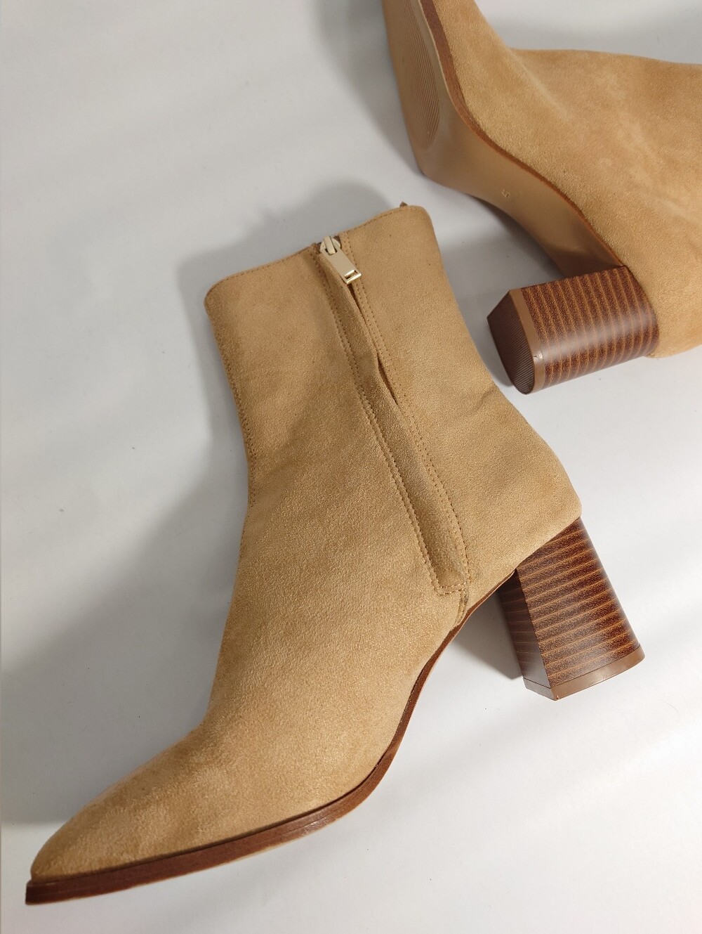 H&M Beige Faux Suede Square Toe Block Heel Boots Size 9.5 EU 41